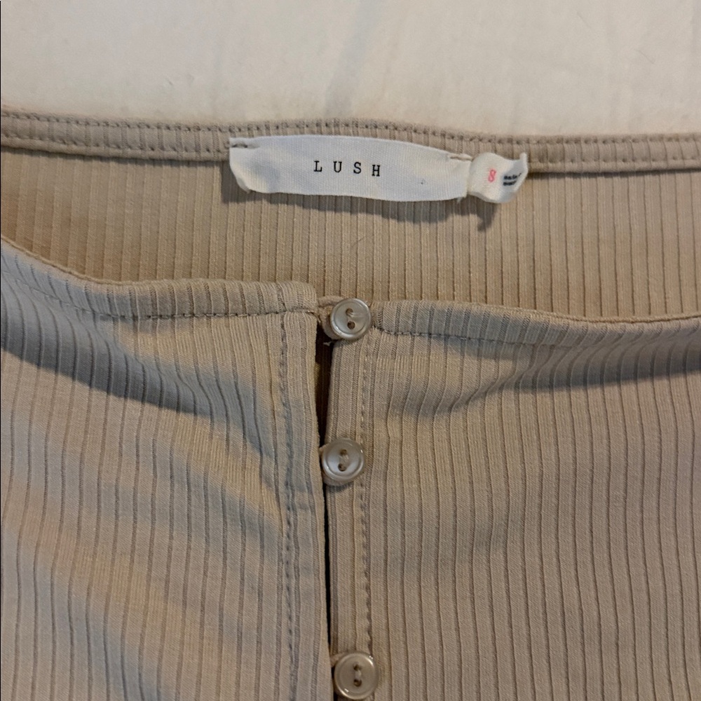 Lush Ribbed Button-Front Tank Top in Beige - Picture 2 of 3